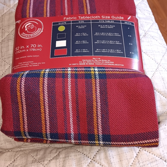 Christmas Santa Workshop Plaid Tablecloth 52 x 70 Rectangle Red Blue Yellow - Picture 5 of 8